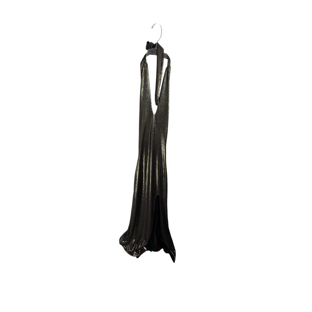 Club L Gold Metallic Halter Back Split Maxi Dress US 4 UK 8 EU 36 NWT - Picture 4 of 11